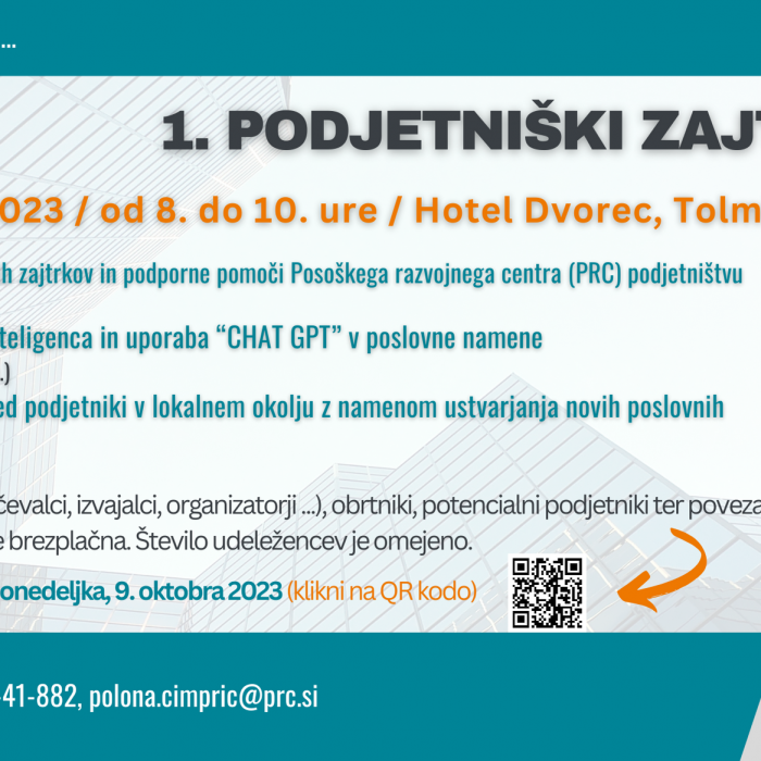 1. Podjetniški zajtrk  – povezovanje, informiranje, razvoj