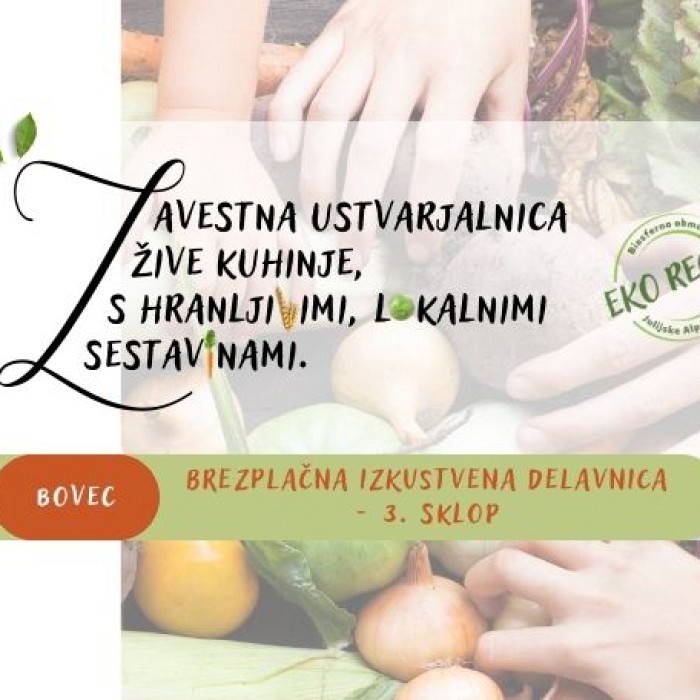 Zavestna ustvarjalnica žive kuhinje, s hranljivimi, lokalnimi in ekološkimi sestavinami - 3. sklop izobraževalno-praktičnih delavnic 